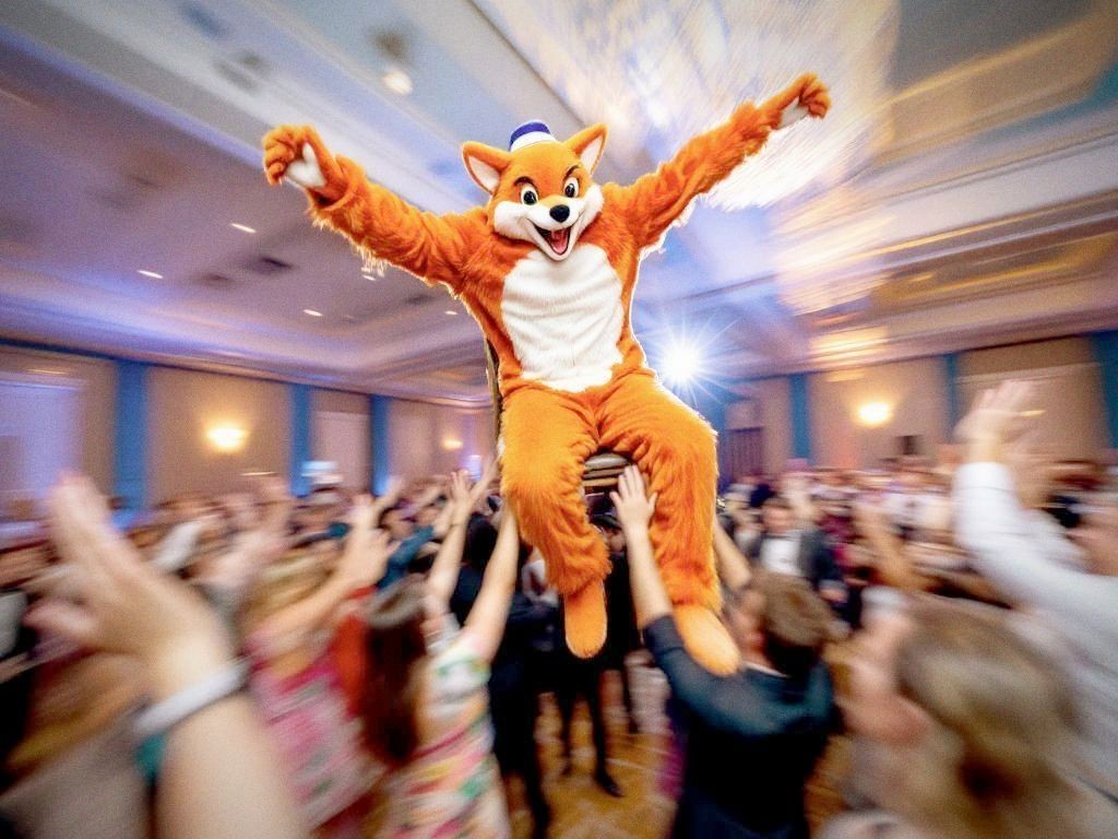 Fox in a yarmulke being hoisted on a chair during the Hora